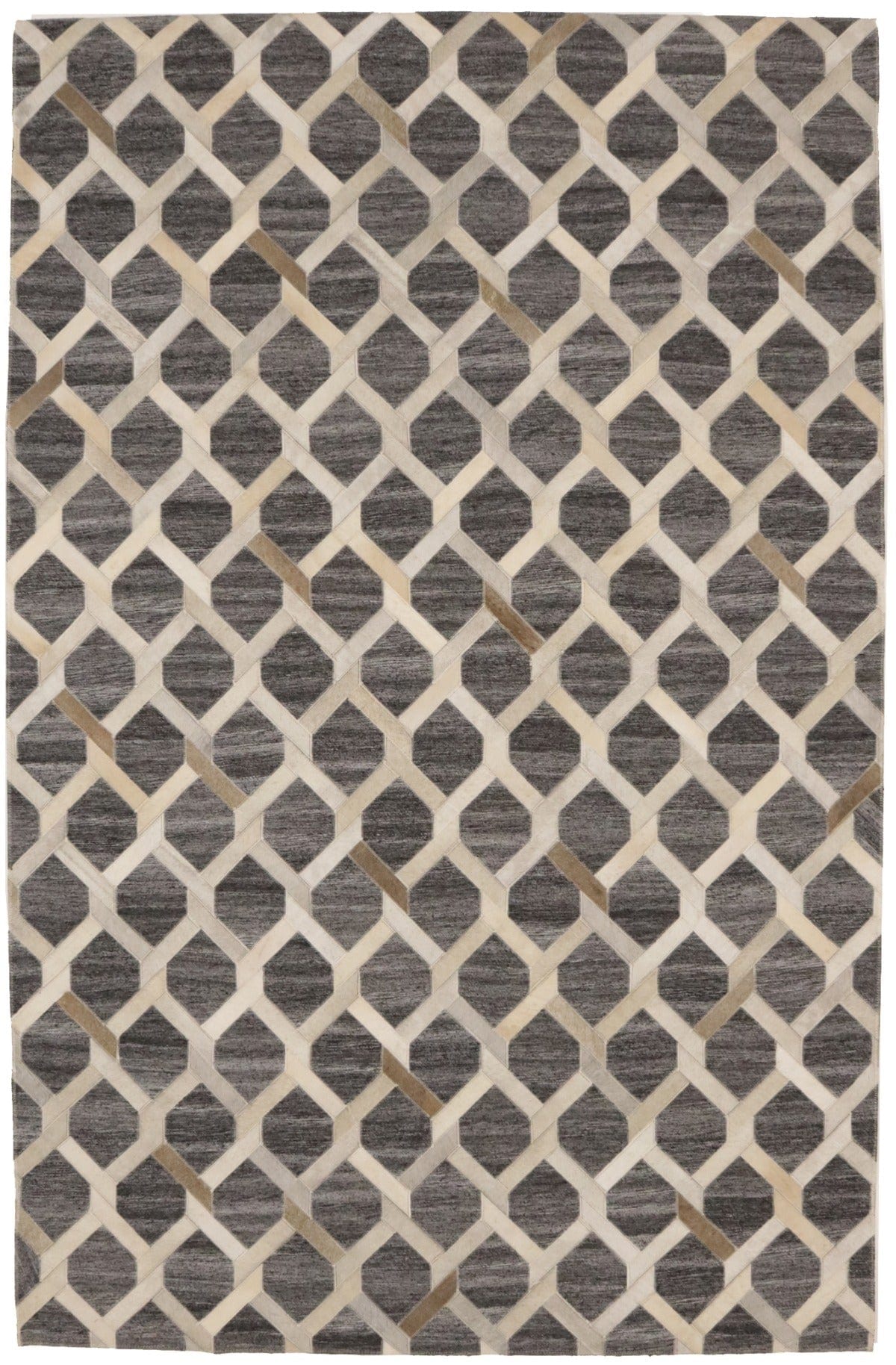 Gray Cowhide 5X8 Modern Leather Rug