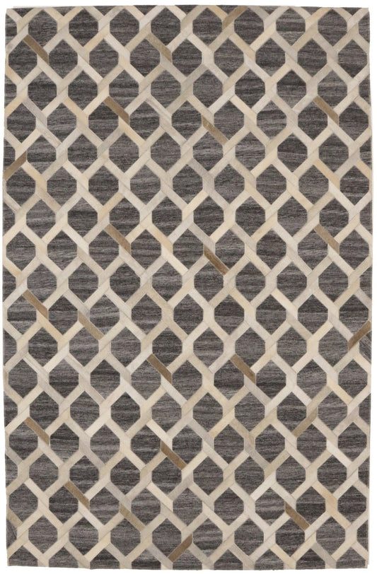 Gray Cowhide 5X8 Modern Leather Rug