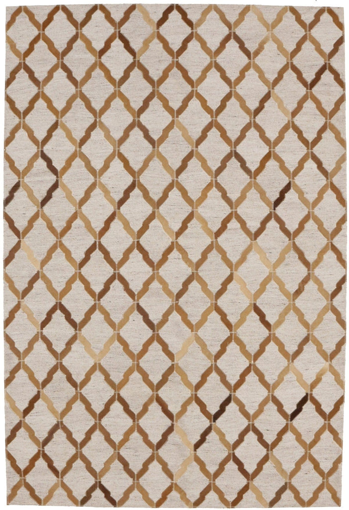 Beige Brown Cowhide 4X6 Modern Leather Rug