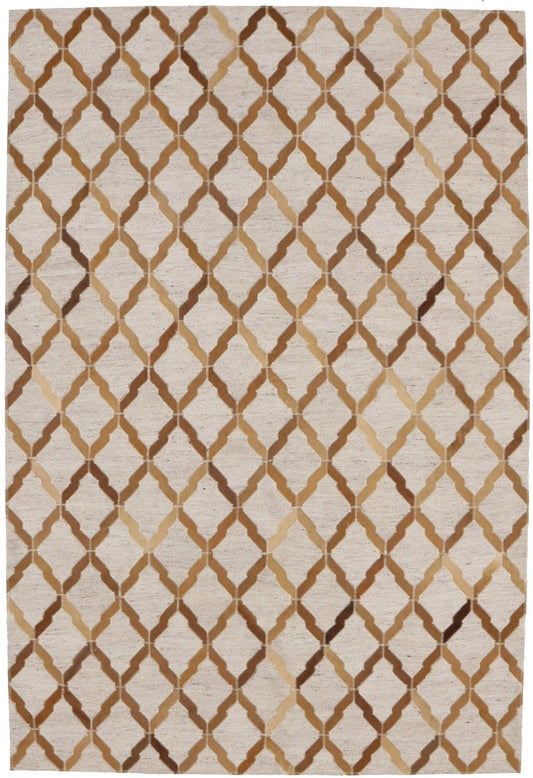 Beige Brown Cowhide 4X6 Modern Leather Rug