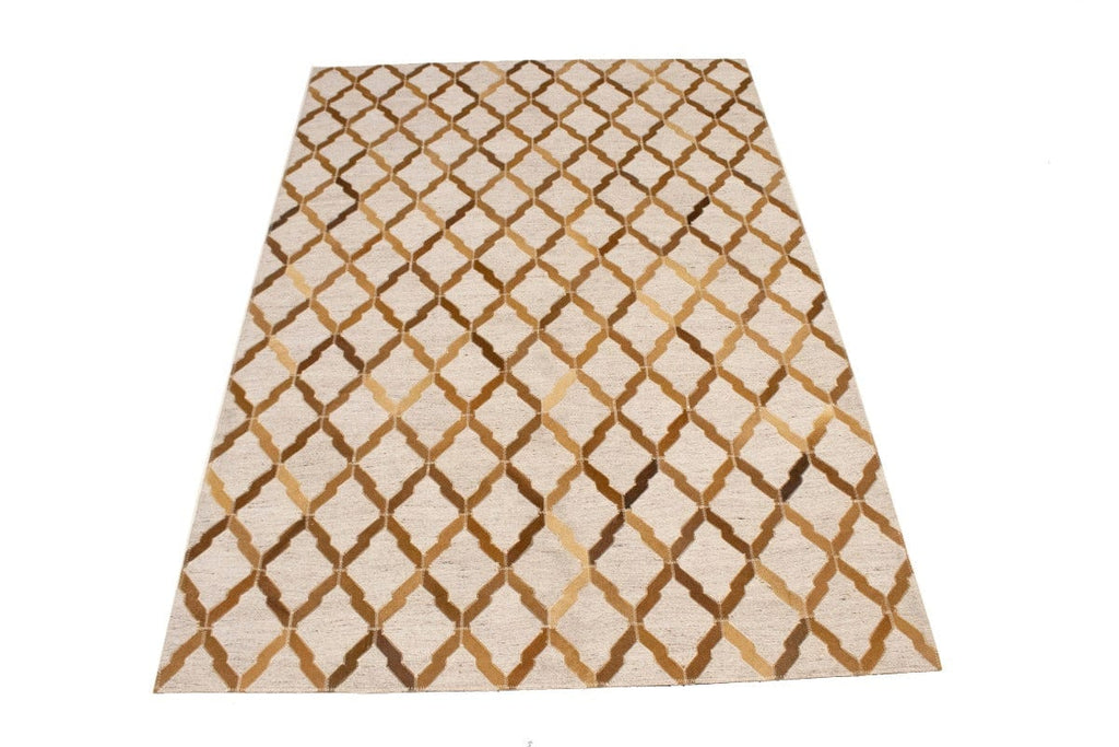 Beige Brown Cowhide 4X6 Modern Leather Rug