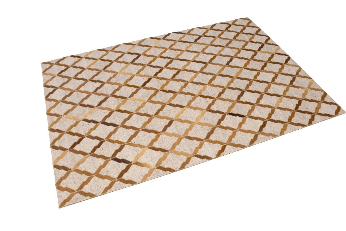 Beige Brown Cowhide 4X6 Modern Leather Rug