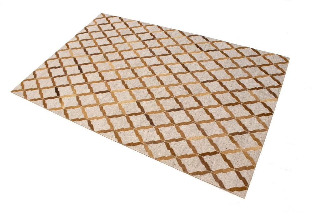 Beige Brown Cowhide 4X6 Modern Leather Rug