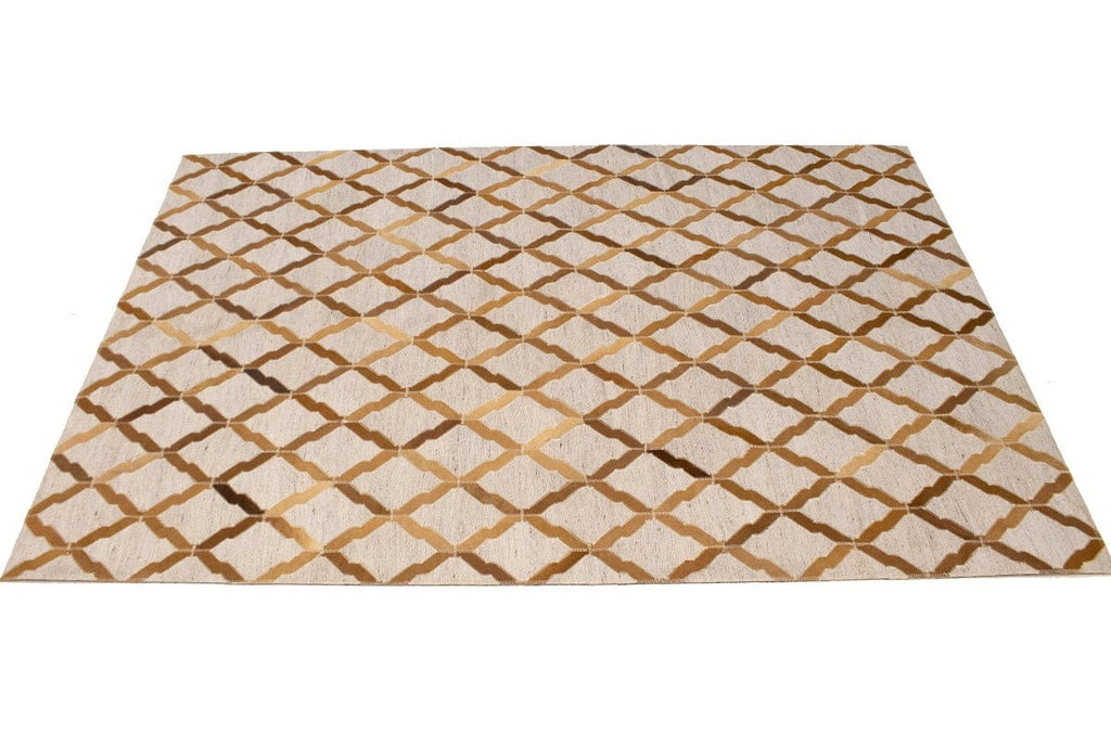 Beige Brown Cowhide 4X6 Modern Leather Rug