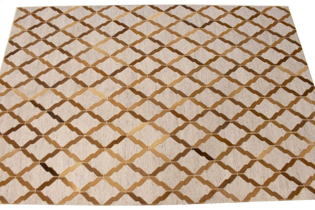 Beige Brown Cowhide 4X6 Modern Leather Rug