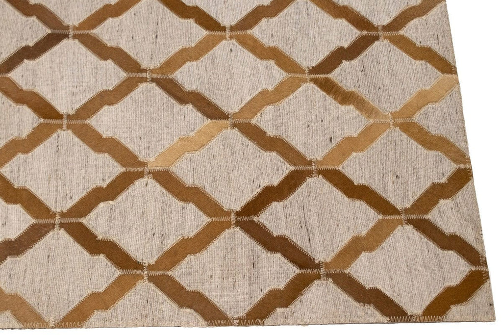 Beige Brown Cowhide 4X6 Modern Leather Rug