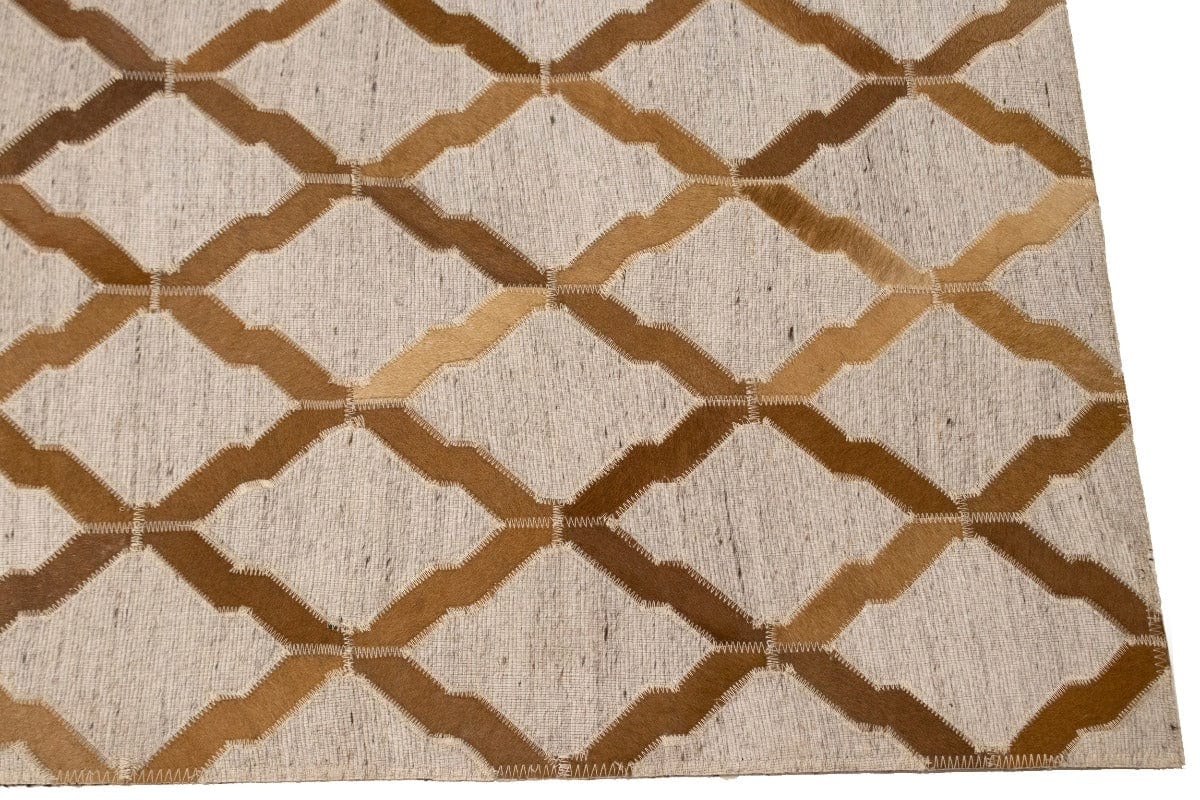 Beige Brown Cowhide 4X6 Modern Leather Rug