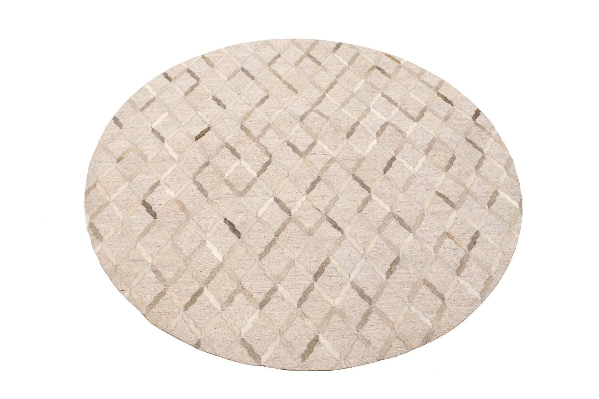 Silver Cowhide 6X6 Modern Leather Round Rug