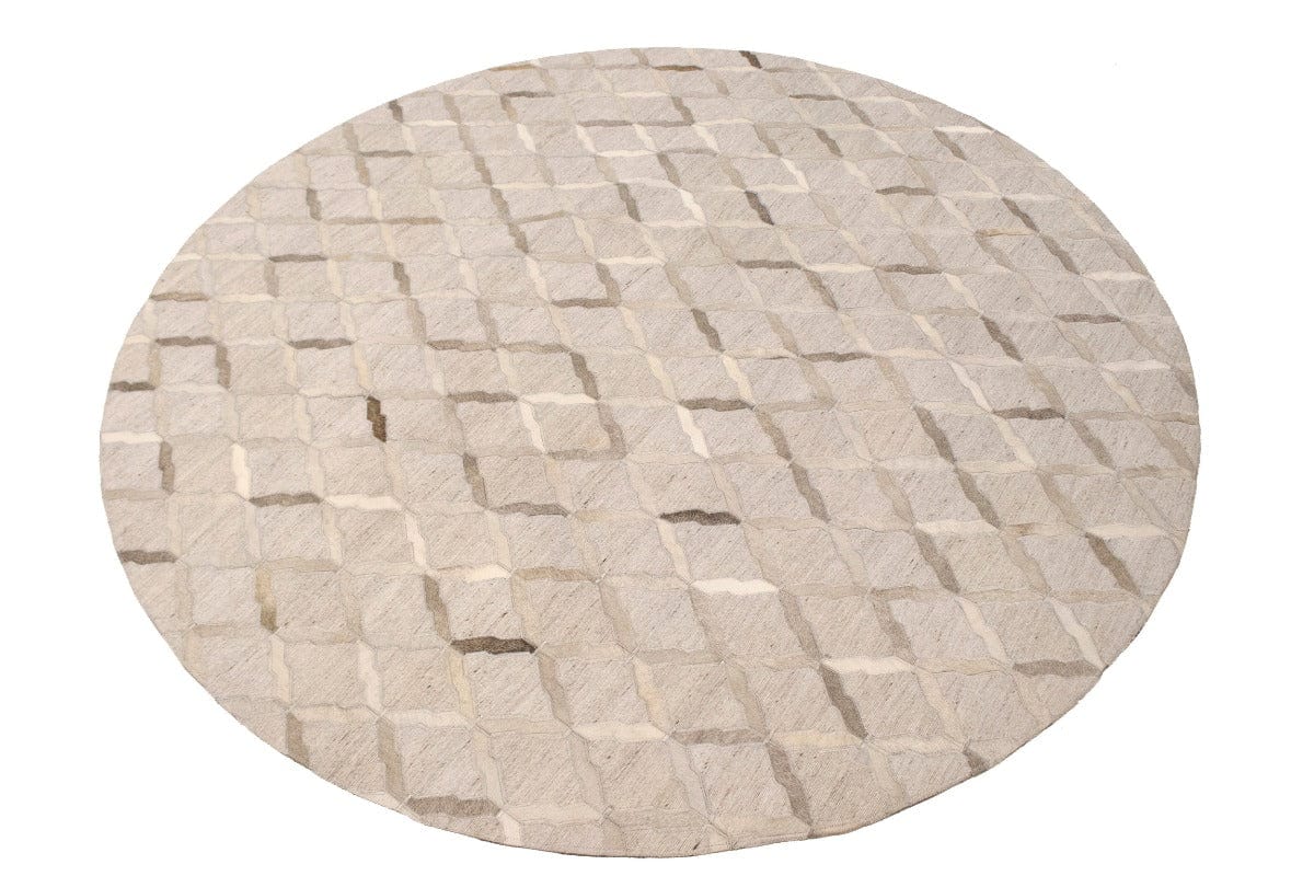 Silver Cowhide 6X6 Modern Leather Round Rug