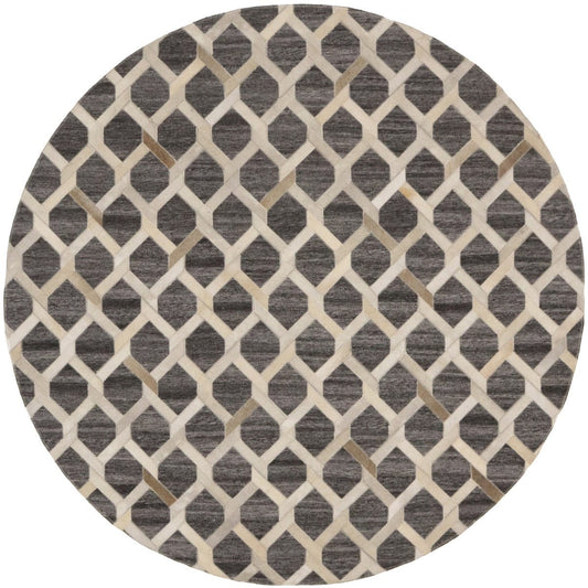 Gray Cowhide 6X6 Modern Leather Round Rug