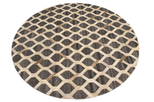 Gray Cowhide 6X6 Modern Leather Round Rug