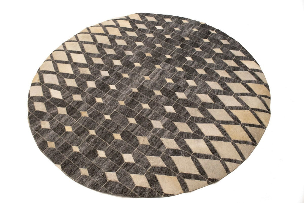 Gray Cowhide 6X6 Modern Leather Round Rug