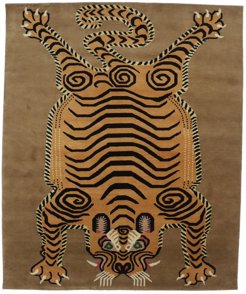 Khaki Tribal Pictorial 8X10 Fine Nepali Oriental Rug