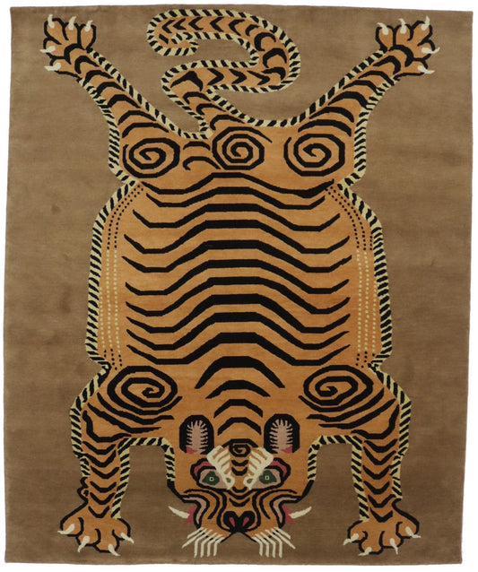 Khaki Tribal Pictorial 8X10 Fine Nepali Oriental Rug