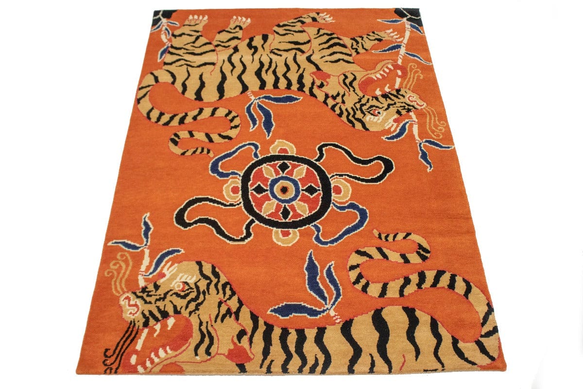 Orange Pictorial Tribal 4X6 Fine Nepali Oriental Rug