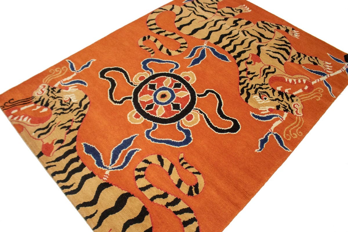 Orange Pictorial Tribal 4X6 Fine Nepali Oriental Rug