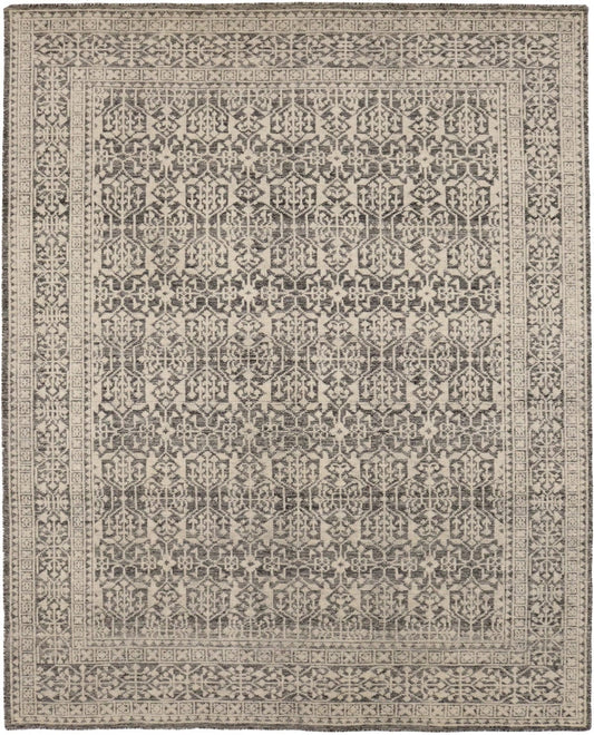 Charcoal & Cream Geometric 8X10 Oriental Modern Rug