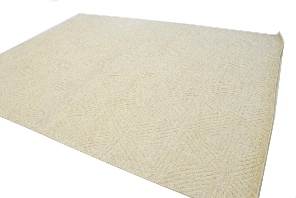 Cream Geometric 9X12 Modern Oriental Rug