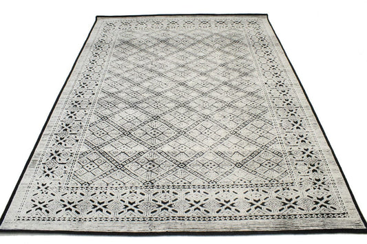 Ivory Black Geometric 9X12 Modern Oriental Rug