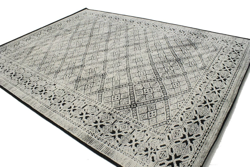 Ivory Black Geometric 9X12 Modern Oriental Rug