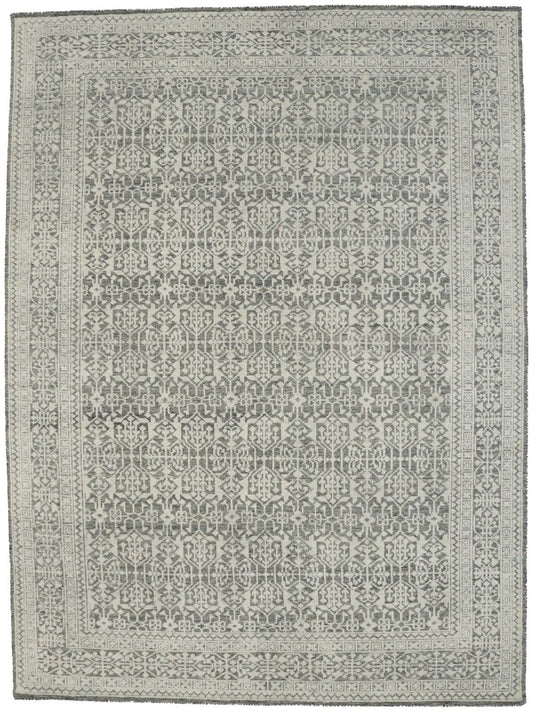 Cream Gray Geometric 9X12 Modern Oriental Rug