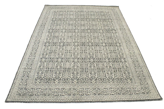 Cream Gray Geometric 9X12 Modern Oriental Rug