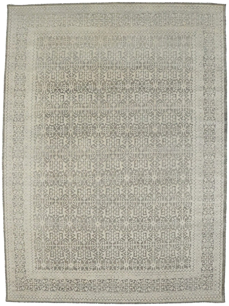 Cream Brown Geometric 9X12'5 Modern Oriental Rug