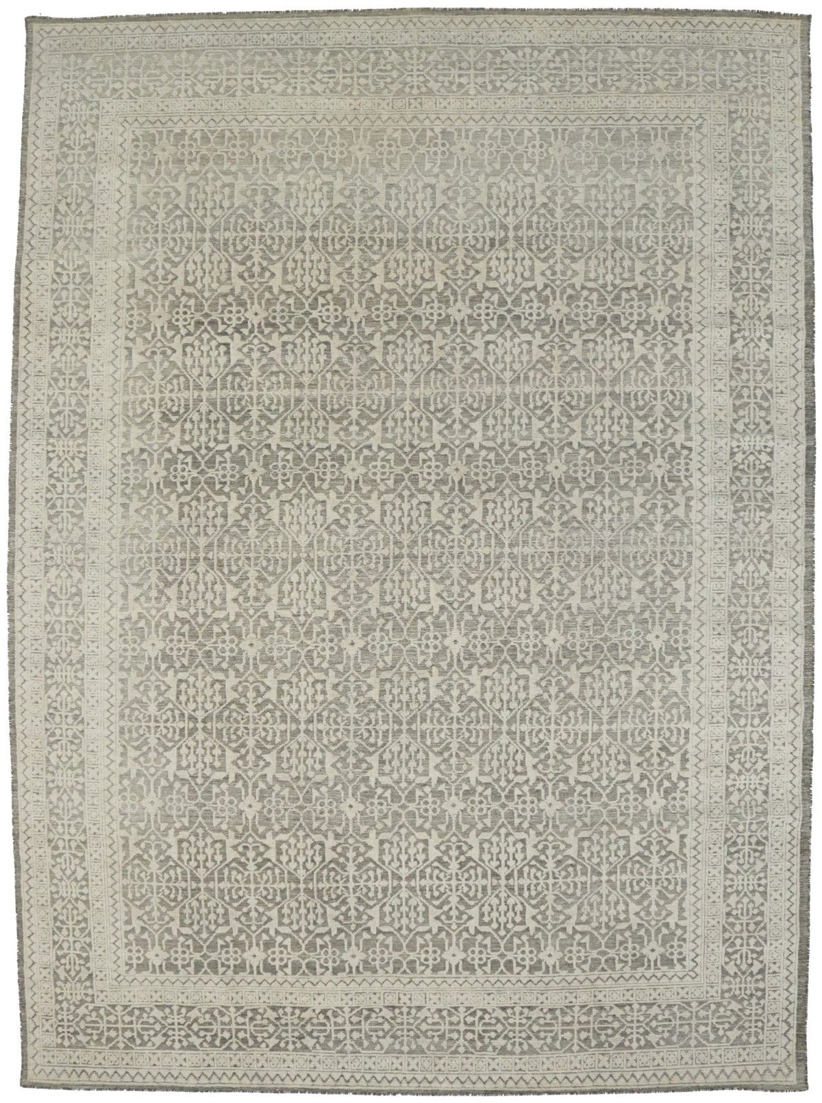 Cream Brown Geometric 9X12'5 Modern Oriental Rug