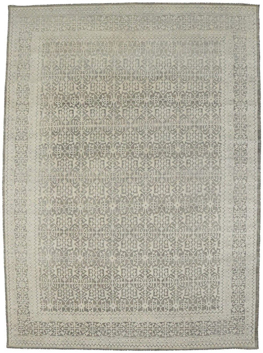 Cream Brown Geometric 9X12'5 Modern Oriental Rug