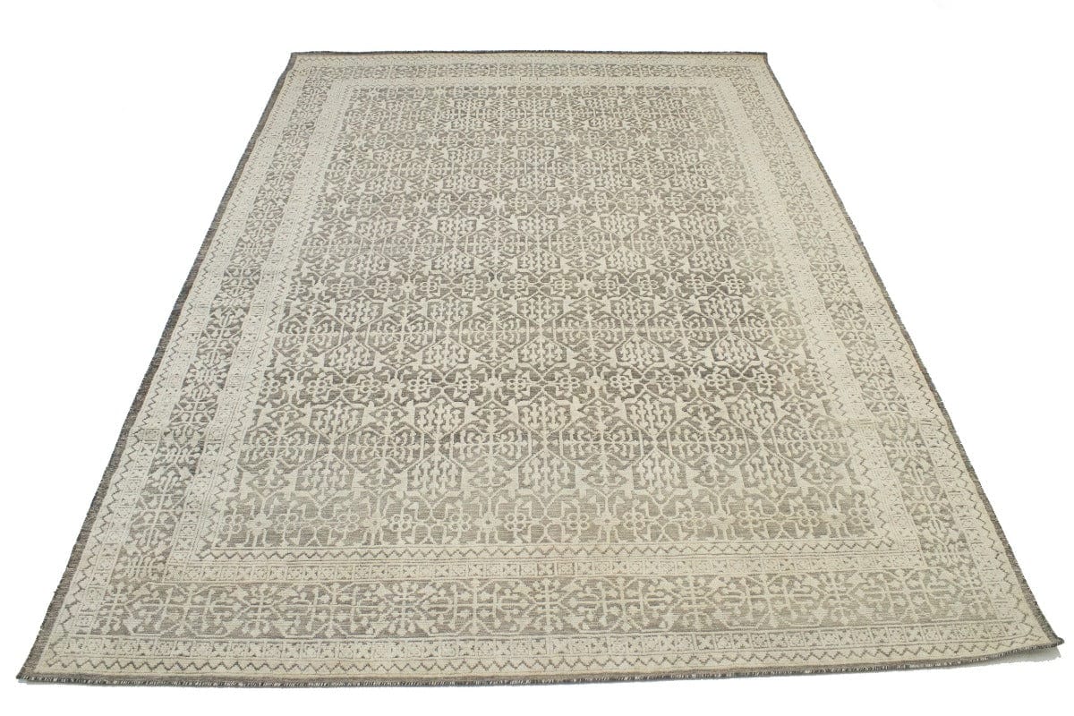 Cream Brown Geometric 9X12'5 Modern Oriental Rug