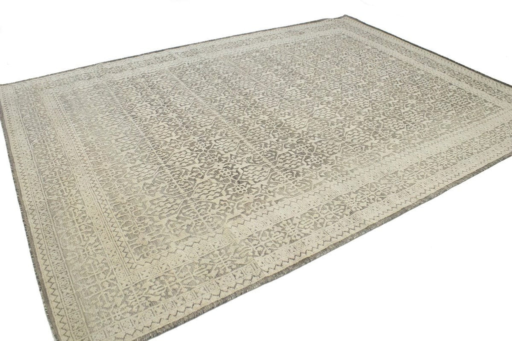 Cream Brown Geometric 9X12'5 Modern Oriental Rug