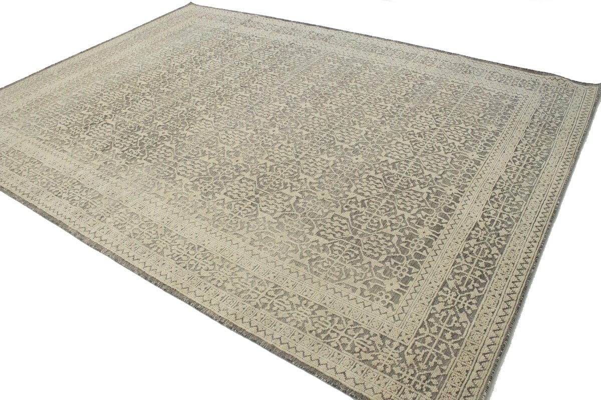 Cream Brown Geometric 9X12'5 Modern Oriental Rug