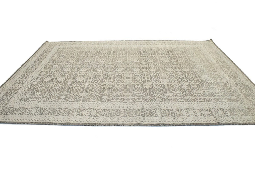 Cream Brown Geometric 9X12'5 Modern Oriental Rug