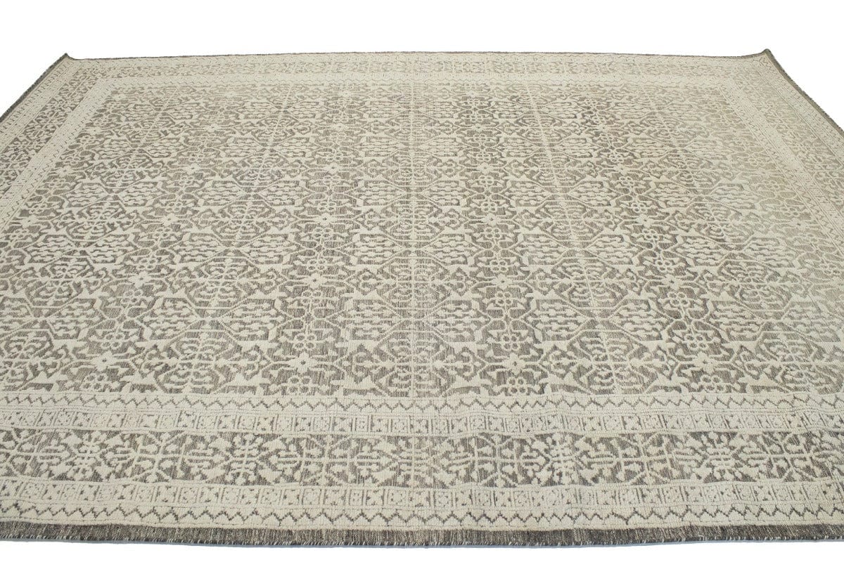 Cream Brown Geometric 9X12'5 Modern Oriental Rug