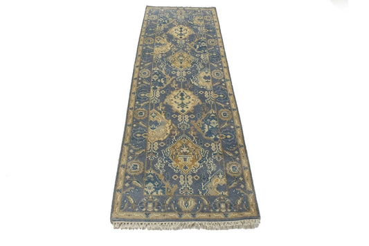 Flint Gray Floral 3X8 Oushak Chobi Oriental Runner Rug