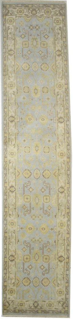 Light Blue-gray Floral 3X12 Oushak Chobi Oriental Runner Rug