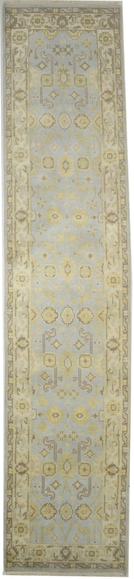 Light Blue-gray Floral 3X12 Oushak Chobi Oriental Runner Rug