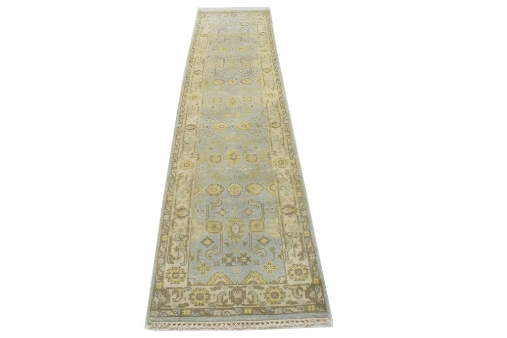 Light Blue-gray Floral 3X12 Oushak Chobi Oriental Runner Rug