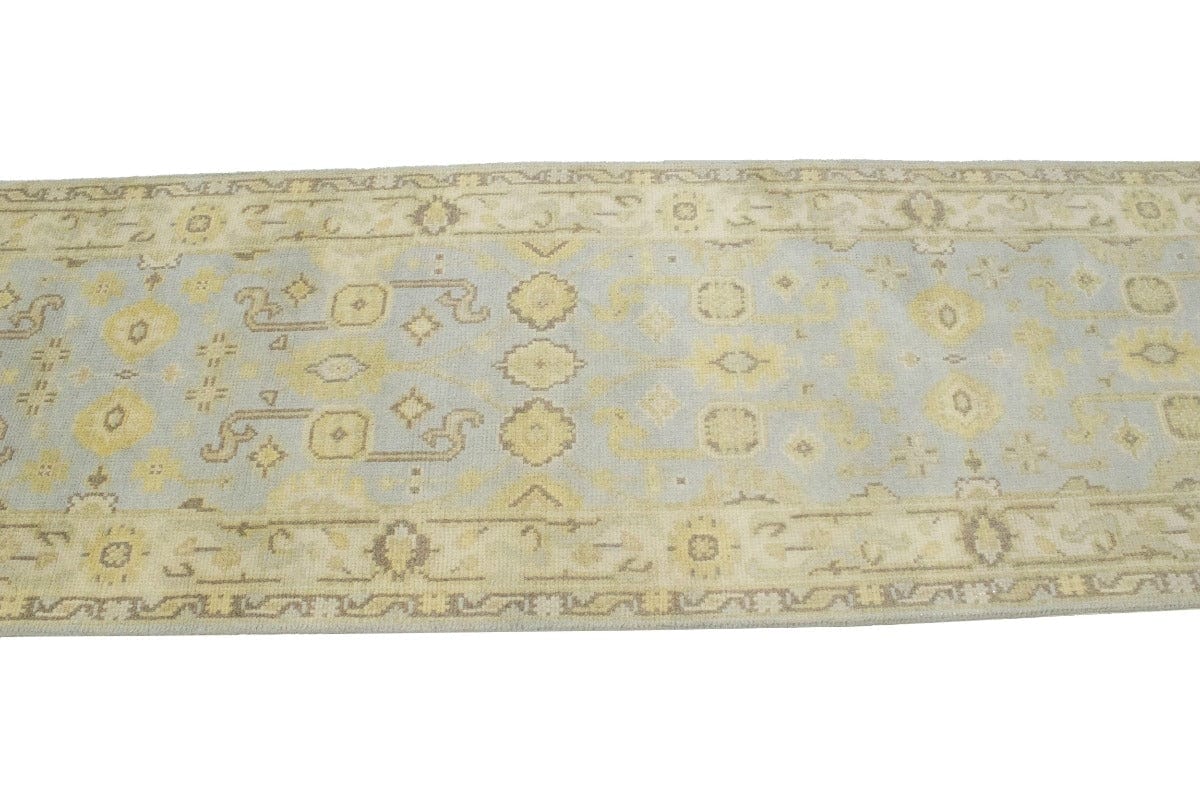 Light Blue-gray Floral 3X12 Oushak Chobi Oriental Runner Rug