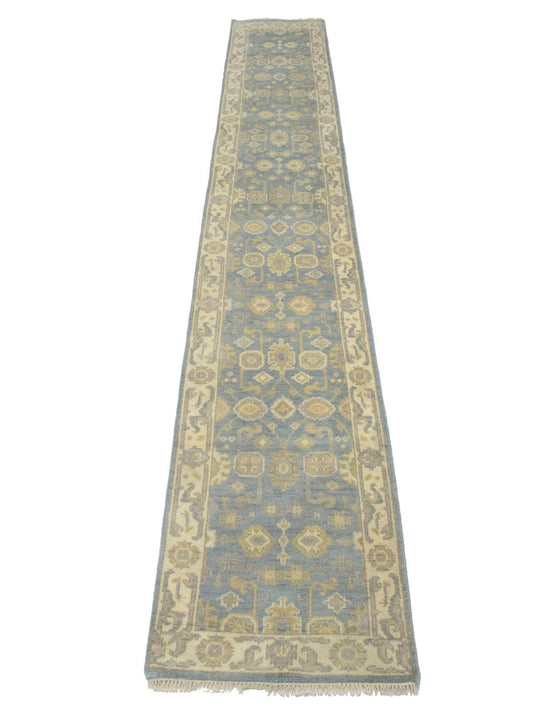 Gray Floral 2'5X16 Oushak Chobi Oriental Runner Rug