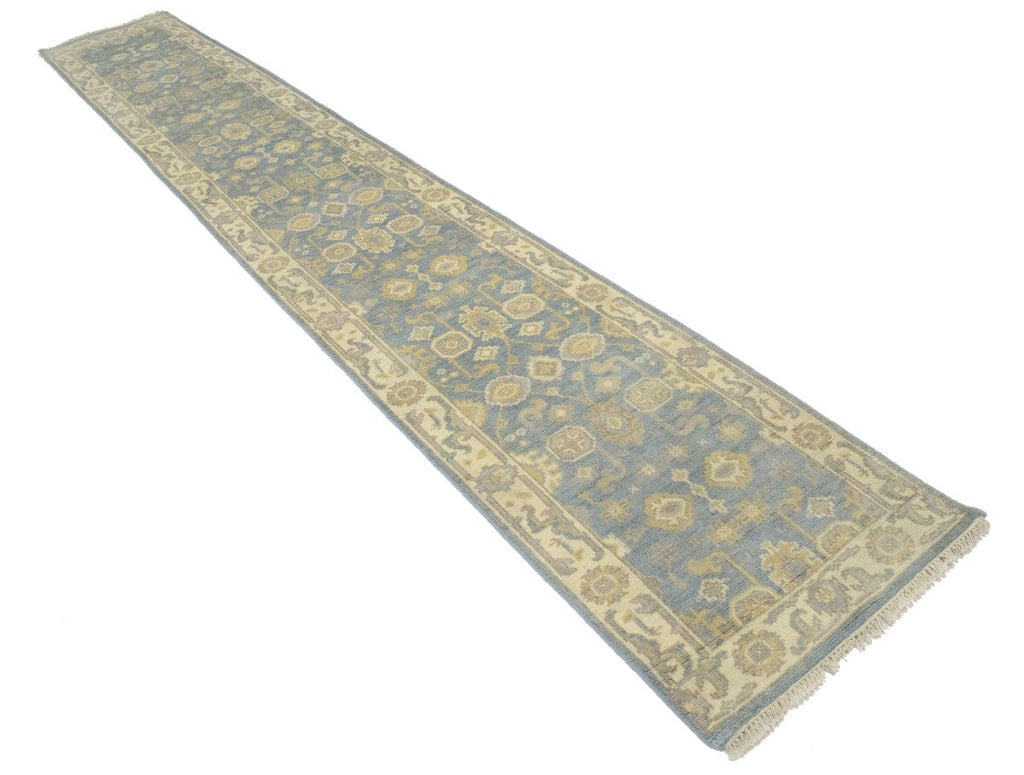 Gray Floral 2'5X16 Oushak Chobi Oriental Runner Rug