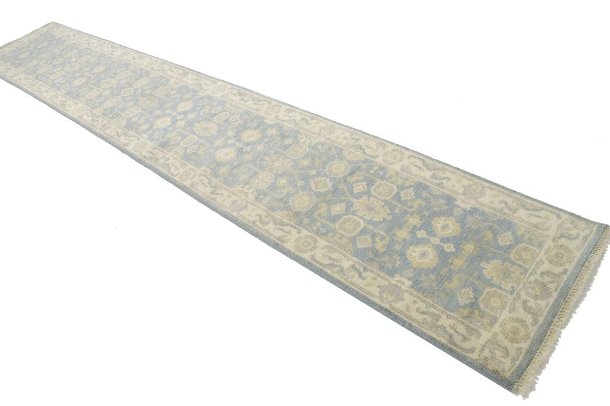 Gray Floral 2'5X16 Oushak Chobi Oriental Runner Rug