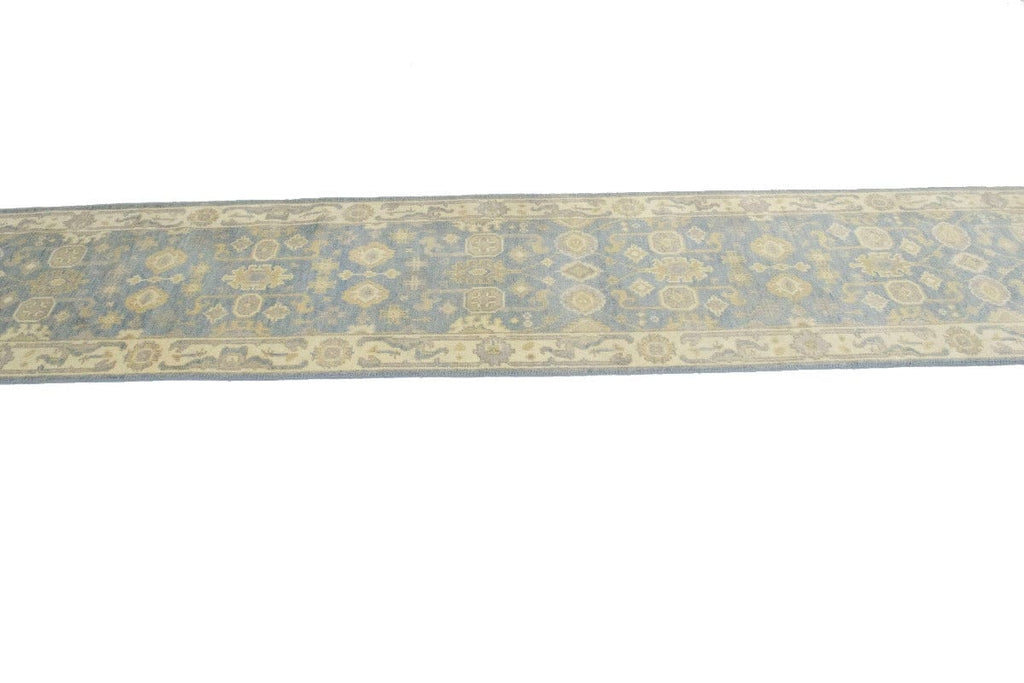 Gray Floral 2'5X16 Oushak Chobi Oriental Runner Rug