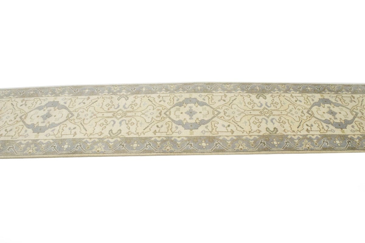 Cream Casual Floral 3X12 Oushak Oriental Runner Rug