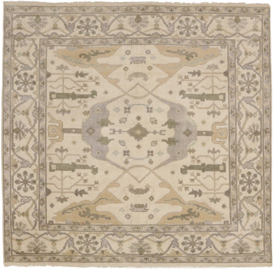 Cream Floral 8X8 Oushak Oriental Square Rug