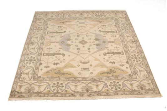 Cream Floral 8X8 Oushak Oriental Square Rug