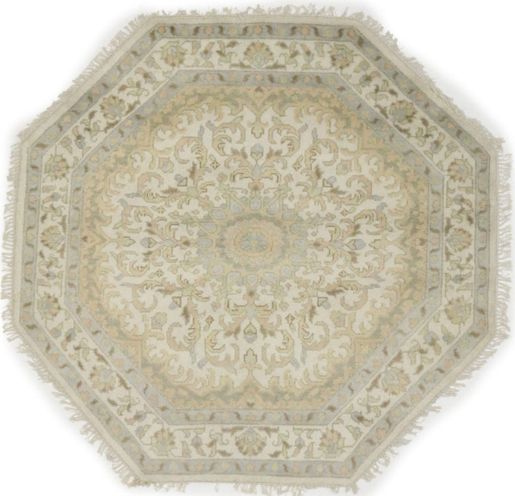 Cream Floral 6X6 Oushak Oriental Octagon Rug