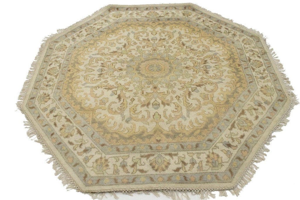 Cream Floral 6X6 Oushak Oriental Octagon Rug