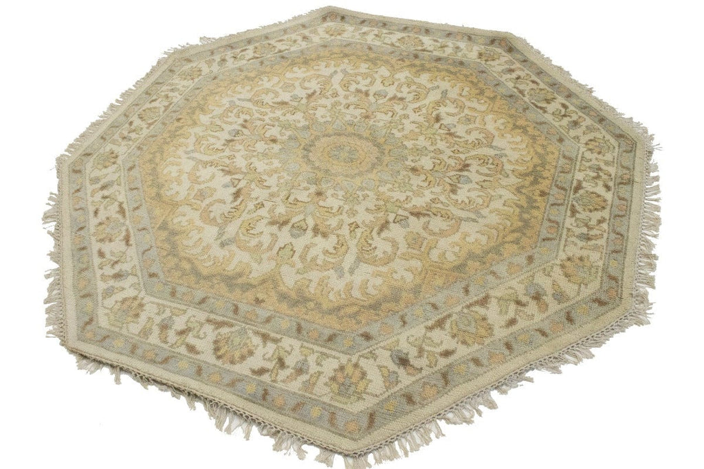 Cream Floral 6X6 Oushak Oriental Octagon Rug