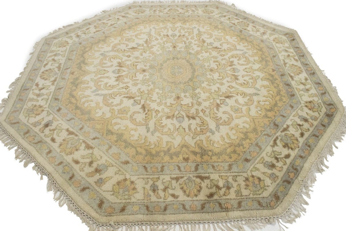 Cream Floral 6X6 Oushak Oriental Octagon Rug